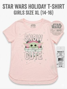 MAD Engine Star Wars Girls Pink 'Snow Cute' Baby Yoda Tee
